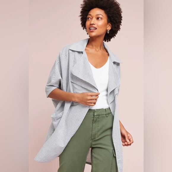 DRA Los Angeles X Anthropologie Drapework Jacket Seersucker Stripe Sz M Coastal - Picture 4 of 14